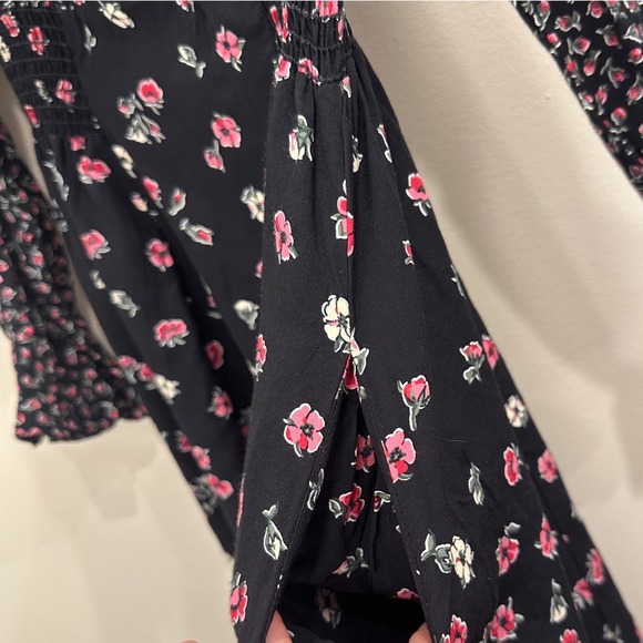 VTG 80s Lanz Originals Ditsy Floral Shirred Midi Dress Black Pink Chintz Cottage - Picture 7 of 13